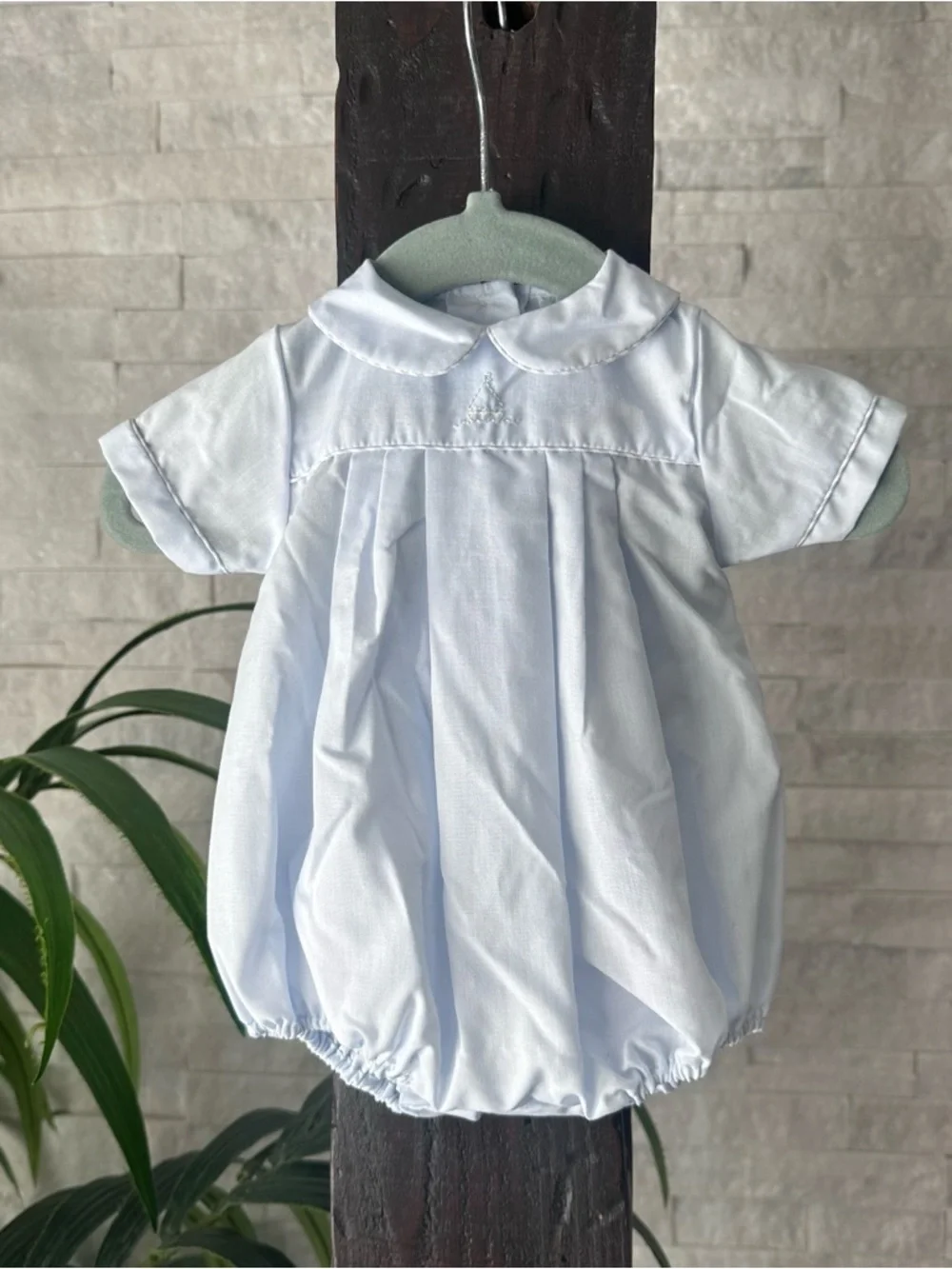 Petit Ami Light Blue Embroidered Sailboat Bubble Coastal Nautical Romper Preemie